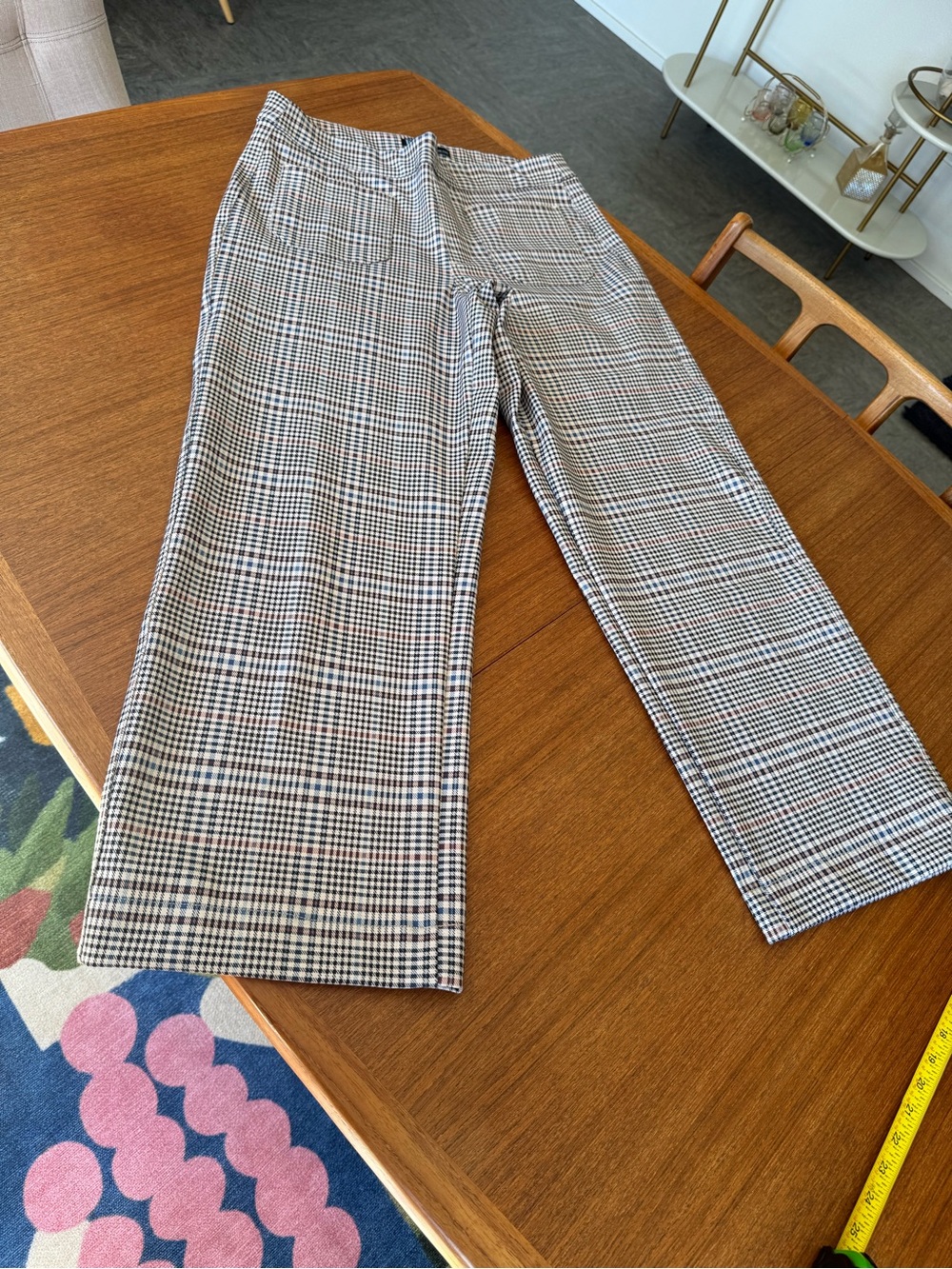 Plaid Straight-Leg Trousers in Black & Cream (with some blush and blue mixed in)